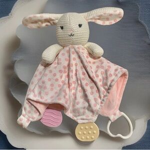 Modern Baby Bunny Rabbit Pink Cream Polka Dot Lovey Soother Sensory Plush Spring